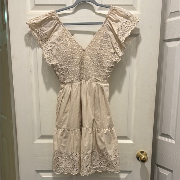 GAP Cream Ruffled Flutter Sleeve Mini Dress - Picture 3 of 12